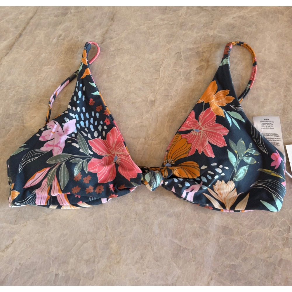 ONeill Mila Floral Pismo Bikini Top Navy Pink Orange FA5474001 Size Medium NWT